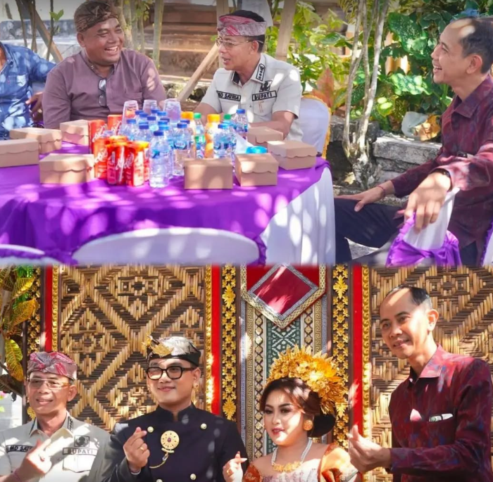 Bupati Klungkung I Made Satria bersama Wakil Bupati Tjokorda Gde Surya menyempatkan hadir memenuhi undangan pernikahan